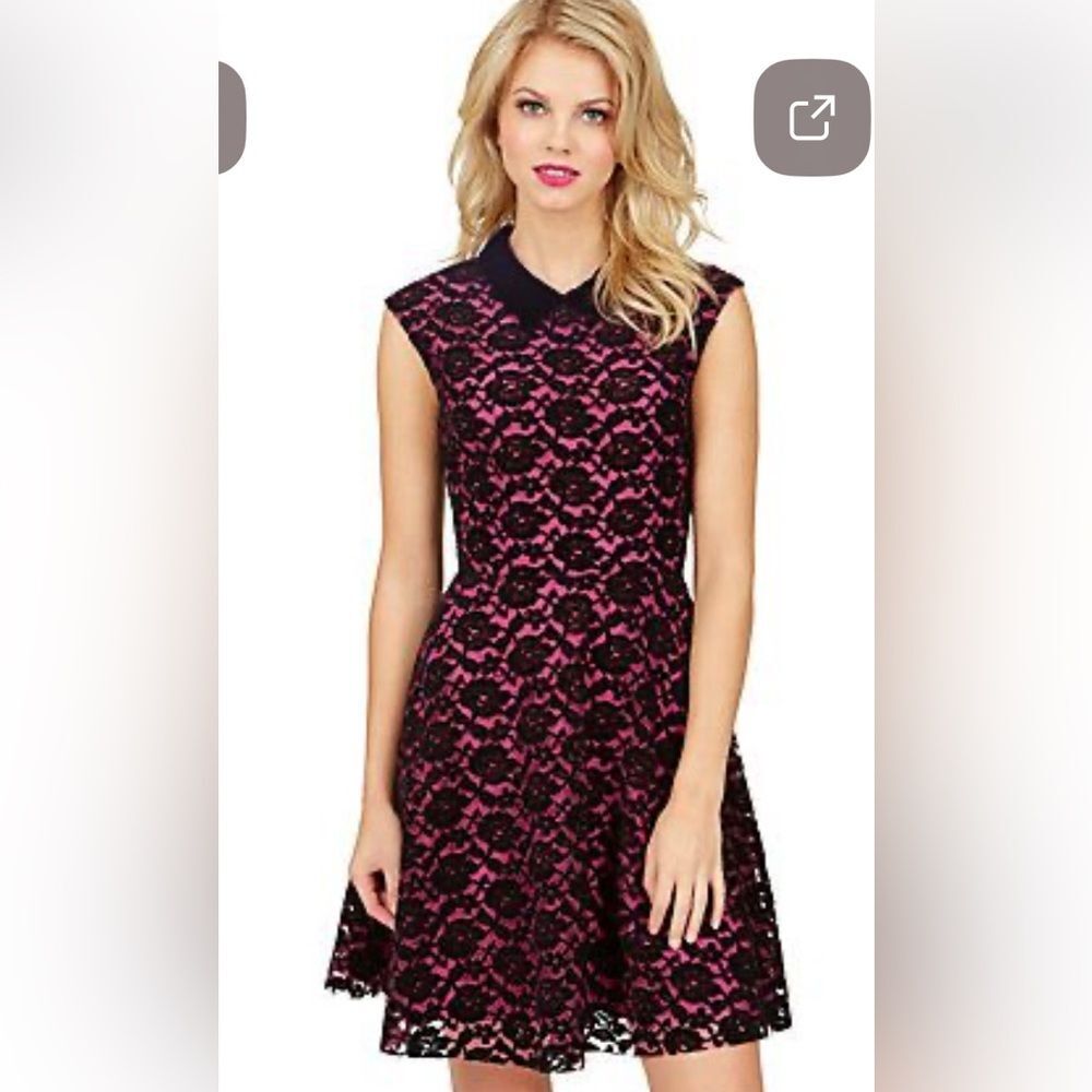 Betsey Johnson Black & mauve pink Lace Mini romantic, whimsigoth Dress. Sz 4